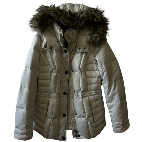 Women's Puffer Jacket with Faux Fur Hood - Picture 2 of 5
